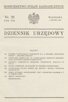 Dziennik Urzędowy. Ministerstwo Spraw Zagranicznych. 1931, nr 23