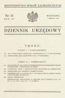 Dziennik Urzędowy. Ministerstwo Spraw Zagranicznych. 1933, nr 15