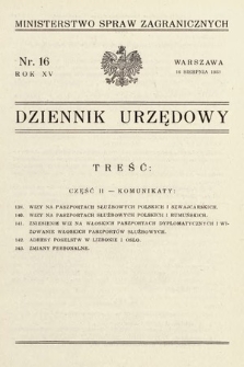 Dziennik Urzędowy. Ministerstwo Spraw Zagranicznych. 1933, nr 16