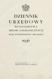 Dziennik Urzędowy Ministerstwa Spraw Zagranicznych Rzeczypospolitej Polskiej. 1936, skorowidz