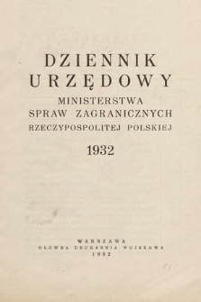 Dziennik Urzędowy Ministerstwa Spraw Zagranicznych Rzeczypospolitej Polskiej. 1932, skorowidz