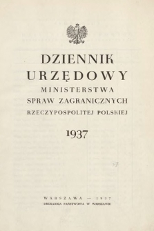 Dziennik Urzędowy Ministerstwa Spraw Zagranicznych Rzeczypospolitej Polskiej. 1937, skorowidz