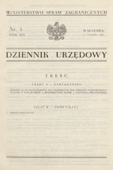 Dziennik Urzędowy. Ministerstwo Spraw Zagranicznych. 1937, nr 1