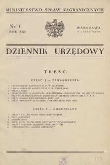 Dziennik Urzędowy. Ministerstwo Spraw Zagranicznych. 1939, nr 1