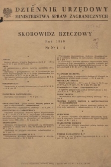 Dziennik Urzędowy Ministerstwa Spraw Zagranicznych. 1949, skorowidz rzeczowy