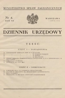 Dziennik Urzędowy. Ministerstwo Spraw Zagranicznych. 1938, nr 4
