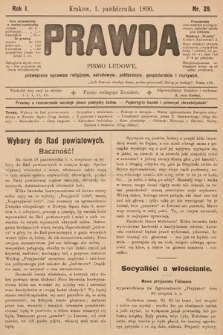 Prawda : pismo ludowe poświęcone sprawom religijnym, narodowym, politycznym, gospodarskim i rozrywce. 1896, nr 29