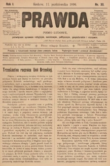 Prawda : pismo ludowe poświęcone sprawom religijnym, narodowym, politycznym, gospodarskim i rozrywce. 1896, nr 30