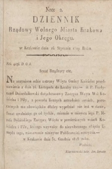 Dziennik Rządowy Wolnego Miasta Krakowa i Jego Okręgu. 1819, nr 2