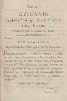 Dziennik Rządowy Wolnego Miasta Krakowa i Jego Okręgu. 1819, nr 10