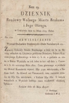 Dziennik Rządowy Wolnego Miasta Krakowa i Jego Okręgu. 1819, nr 19