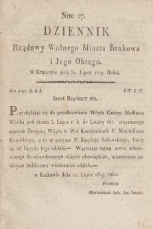Dziennik Rządowy Wolnego Miasta Krakowa i Jego Okręgu. 1819, nr 27