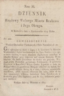 Dziennik Rządowy Wolnego Miasta Krakowa i Jego Okręgu. 1819, nr 36