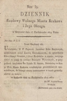 Dziennik Rządowy Wolnego Miasta Krakowa i Jego Okręgu. 1819, nr 39