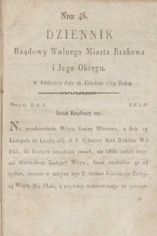 Dziennik Rządowy Wolnego Miasta Krakowa i Jego Okręgu. 1819, nr 46