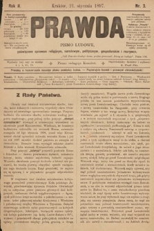 Prawda : pismo ludowe poświęcone sprawom religijnym, narodowym, politycznym, gospodarskim i rozrywce. 1897, nr 3