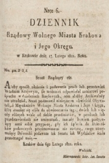 Dziennik Rządowy Wolnego Miasta Krakowa i Jego Okręgu. 1821, nr 6