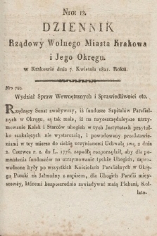 Dziennik Rządowy Wolnego Miasta Krakowa i Jego Okręgu. 1821, nr 12