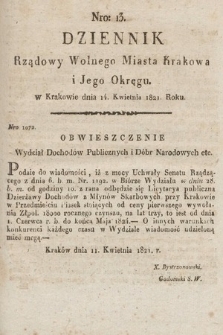 Dziennik Rządowy Wolnego Miasta Krakowa i Jego Okręgu. 1821, nr 13