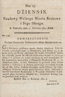 Dziennik Rządowy Wolnego Miasta Krakowa i Jego Okręgu. 1821, nr 14