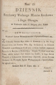 Dziennik Rządowy Wolnego Miasta Krakowa i Jego Okręgu. 1821, nr 25