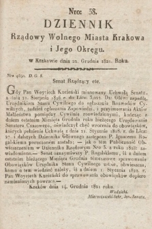 Dziennik Rządowy Wolnego Miasta Krakowa i Jego Okręgu. 1821, nr 38