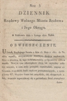 Dziennik Rządowy Wolnego Miasta Krakowa i Jego Okręgu. 1822, nr 3