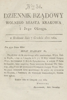 Dziennik Rządowy Wolnego Miasta Krakowa i Jego Okręgu. 1822, nr 34