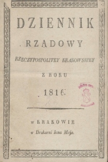 Dziennik Rządowy Wolnego Miasta Krakowa i Jego Okręgu. 1816, Senat Rządzący