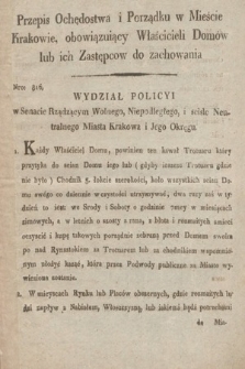 Dziennik Rządowy Wolnego Miasta Krakowa i Jego Okręgu. 1816, Przepis Ochędostwa i Porządku w Mieście Krakowie, obowiązuiący Właścicieli Domów lub ich Zastępcow do zachowania