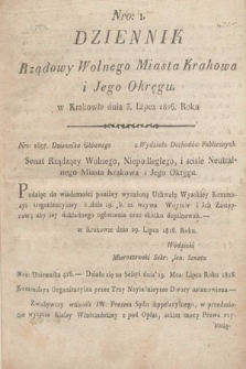 Dziennik Rządowy Wolnego Miasta Krakowa i Jego Okręgu. 1816, nr 1