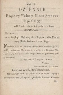 Dziennik Rządowy Wolnego Miasta Krakowa i Jego Okręgu. 1816, nr 18