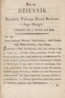 Dziennik Rządowy Wolnego Miasta Krakowa i Jego Okręgu. 1816, nr 20