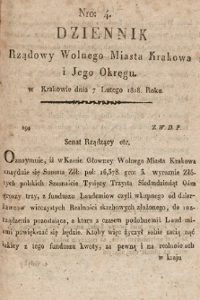 Dziennik Rządowy Wolnego Miasta Krakowa i Jego Okręgu. 1818, nr 4