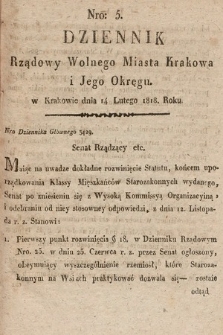 Dziennik Rządowy Wolnego Miasta Krakowa i Jego Okręgu. 1818, nr 5