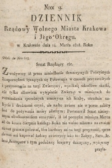 Dziennik Rządowy Wolnego Miasta Krakowa i Jego Okręgu. 1818, nr 9