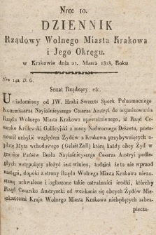 Dziennik Rządowy Wolnego Miasta Krakowa i Jego Okręgu. 1818, nr 10