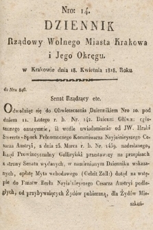 Dziennik Rządowy Wolnego Miasta Krakowa i Jego Okręgu. 1818, nr 14