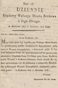 Dziennik Rządowy Wolnego Miasta Krakowa i Jego Okręgu. 1818, nr 15