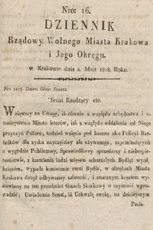 Dziennik Rządowy Wolnego Miasta Krakowa i Jego Okręgu. 1818, nr 16