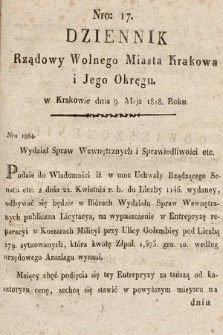 Dziennik Rządowy Wolnego Miasta Krakowa i Jego Okręgu. 1818, nr 17