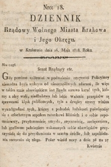 Dziennik Rządowy Wolnego Miasta Krakowa i Jego Okręgu. 1818, nr 18