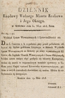 Dziennik Rządowy Wolnego Miasta Krakowa i Jego Okręgu. 1818, nr 20