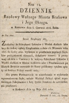 Dziennik Rządowy Wolnego Miasta Krakowa i Jego Okręgu. 1818, nr 21