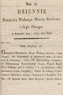 Dziennik Rządowy Wolnego Miasta Krakowa i Jego Okręgu. 1818, nr 25