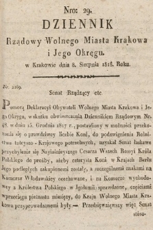 Dziennik Rządowy Wolnego Miasta Krakowa i Jego Okręgu. 1818, nr 29