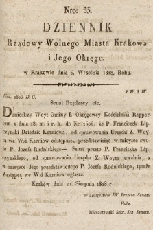 Dziennik Rządowy Wolnego Miasta Krakowa i Jego Okręgu. 1818, nr 33