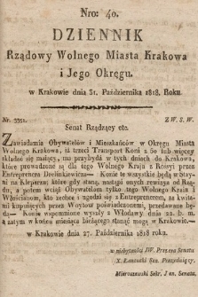 Dziennik Rządowy Wolnego Miasta Krakowa i Jego Okręgu. 1818, nr 40