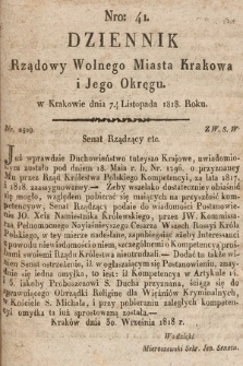 Dziennik Rządowy Wolnego Miasta Krakowa i Jego Okręgu. 1818, nr 41