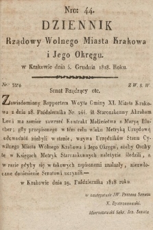 Dziennik Rządowy Wolnego Miasta Krakowa i Jego Okręgu. 1818, nr 44
